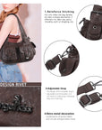 Vintage Washed Multi-Pocket Purse - Punk Studded Crossbody Shoulder Bag for Women