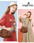 Small Double-Handle Shoulder Bag with Multiple Front Pockets