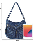 Y2K V-Zip Denim Hobo Shoulder-Crossbody Bag