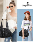 Small Double-Handle Shoulder Bag with Multiple Front Pockets