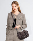 Vintage Washed Multi-Pocket Purse - Punk Studded Crossbody Shoulder Bag for Women
