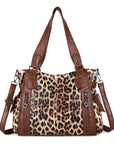 Large Leopard Print Multi-Pocket Satchel Bag for Women