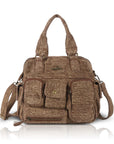 Small Multi-Pocket Denim Satchel Bag with Crossbody Strap