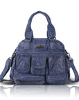 Small Multi-Pocket Denim Satchel Bag with Crossbody Strap