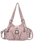 Vintage Moto Buckle Multi-Pocket Satchel Shoulder Bag