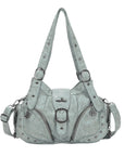Vintage Moto Buckle Multi-Pocket Satchel Shoulder Bag