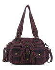 Multi-Pocket Shoulder Bag with Buckle Details and Adjustable Strap