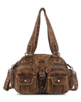 Multi-Pocket Shoulder Bag with Buckle Details and Adjustable Strap