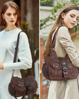 Large Braided Multi-Pocket Hobo Shoulder Bag with Crossbody Strap