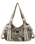 Leopard Print Large Satchel Bag with Crossbody Strap