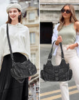 Large Braided Multi-Pocket Hobo Shoulder Bag with Crossbody Strap