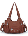 Soft PU Multi-Pocket Shoulder Purse with Crossbody Strap