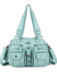 Leopard Print Multi-Pocket Shoulder Bag with Studded Buckle Details