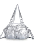 Multi-Pocket Shoulder Bag with Buckle Details and Adjustable Strap