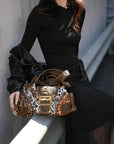 Y2K Leopard Moto Shoulder Bag, Buckle Detail & Convertible Carry