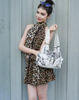 Leopard Print Y2K Shoulder Bag with Studded Details