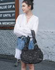 Large Braided Multi-Pocket Hobo Shoulder Bag with Crossbody Strap
