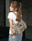 Leopard Print Large Satchel Bag with Crossbody Strap