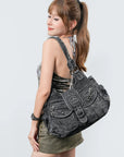 Large Braided Multi-Pocket Hobo Shoulder Bag with Crossbody Strap