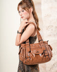 Vintage Washed Slouchy Hobo - Studded Multi-Pocket Crossbody