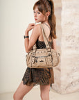 Vintage Soft Leather Boston Bag - Studded Barrel Shoulder Handbag