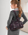 Vintage Soft Leather Boston Bag - Studded Barrel Shoulder Handbag