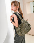 Soft PU Multi-Pocket Shoulder Purse with Crossbody Strap