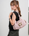 Y2K Leopard Patchwork Crossbody Bag – Front Buckle Retro Shoulder Handbag