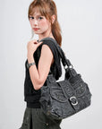 Large Braided Multi-Pocket Hobo Shoulder Bag with Crossbody Strap