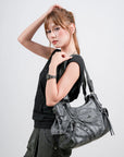 Studded Slouchy Hobo Shoulder Bag with Side-Tie Details