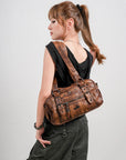 Vintage Soft Leather Boston Bag - Studded Barrel Shoulder Handbag