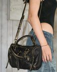 Grunge Style Top Handle Handbag – Studded Biker Shoulder Purse