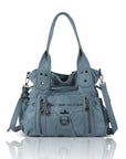Women’s Vintage Utility Shoulder Bag with Layered Zip Pockets