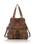 Washed Multi-Pocket Cargo Tote Bag with Crossbody Strap
