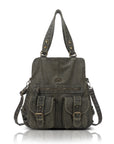 Washed Multi-Pocket Cargo Tote Bag with Crossbody Strap