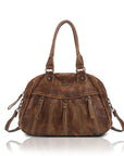 Large Multi-Zipper Pocket Satchel Bag with Crossbody Strap