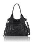 Women’s Vintage Utility Shoulder Bag with Layered Zip Pockets
