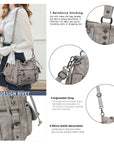 Vintage Distressed Vegan PU Studded Multi-Pocket Shoulder Tote Bag