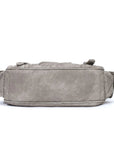 Vintage Distressed Vegan PU Studded Multi-Pocket Shoulder Tote Bag