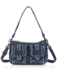 Vintage Utility Multi-Pocket Denim Baguette Bag