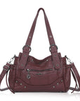 Studded Multi-Pocket Moto Shoulder Bag
