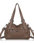 Studded Multi-Pocket Moto Shoulder Bag