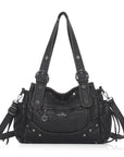 Studded Multi-Pocket Moto Shoulder Bag