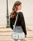 Small Shoulder Bag with Front Pockets and Chain Details