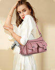 Small Shoulder Bag with Front Pockets and Chain Details