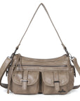 Small Shoulder Bag with Front Pockets and Chain Details
