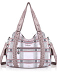 large capacity vintage plaid oil painting handbag-Angelkiss Bag