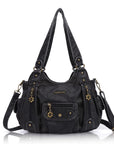 Soft PU Multi-Pocket Shoulder Purse with Crossbody Strap