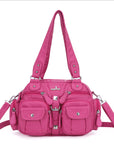 Leopard Print Multi-Pocket Shoulder Bag with Studded Buckle Details