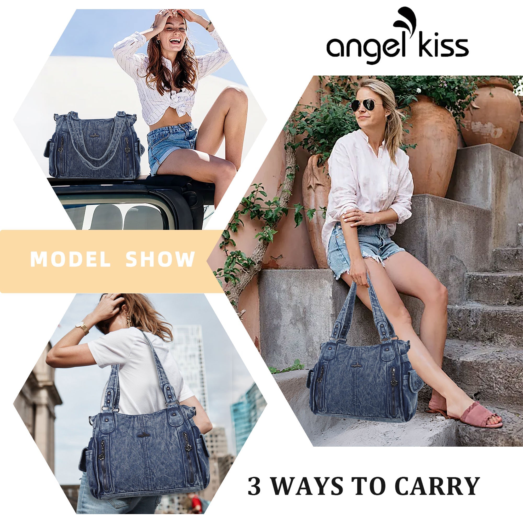 Women's Multi-Zip Tote Shoulder Purse With Wide Strap – Angel Kiss